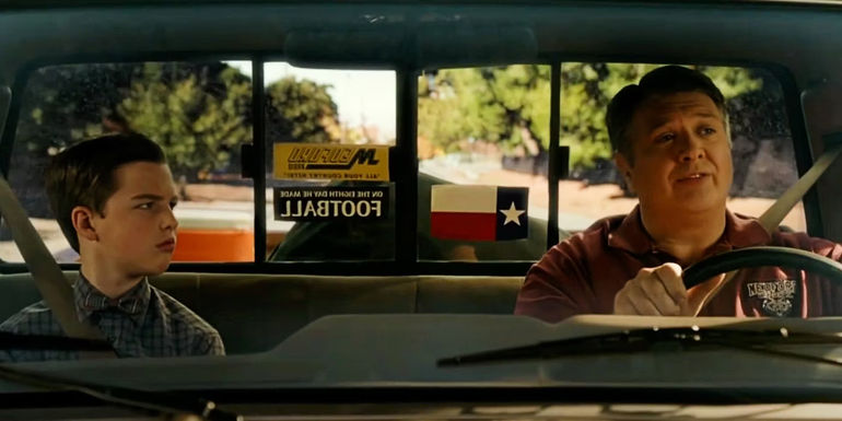 Sheldon and George in a car on Young Sheldon