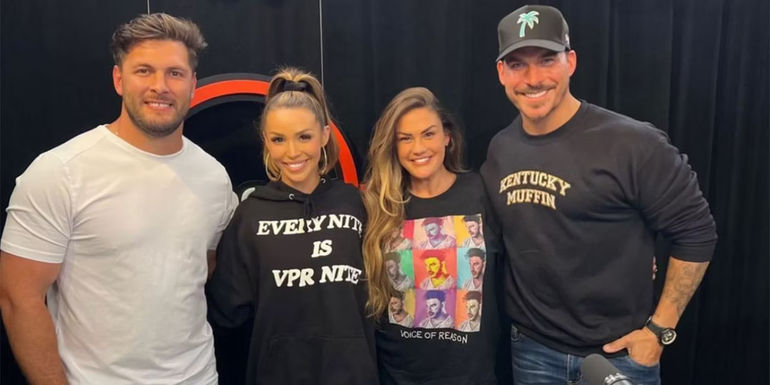 Vanderpump Rules' Brock Davies, Scheana Shay, Jax Taylor and Brittany Cartwright smiling