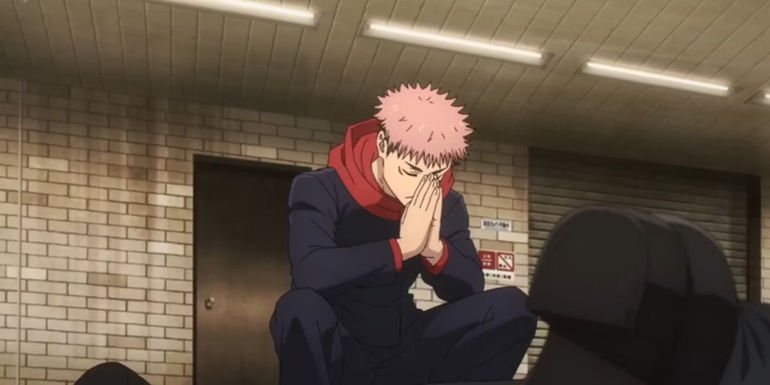 Yuji prays after his fight in Jujutsu Kaisen