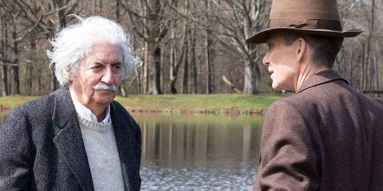 Oppenheimer & Einstein talking in Oppenheimer