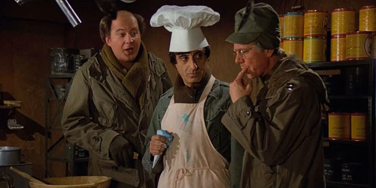 David Ogden Stiers' Winchester, Jamie Farr's Klinger, and Harry Morgan's Potter in MASH season 8