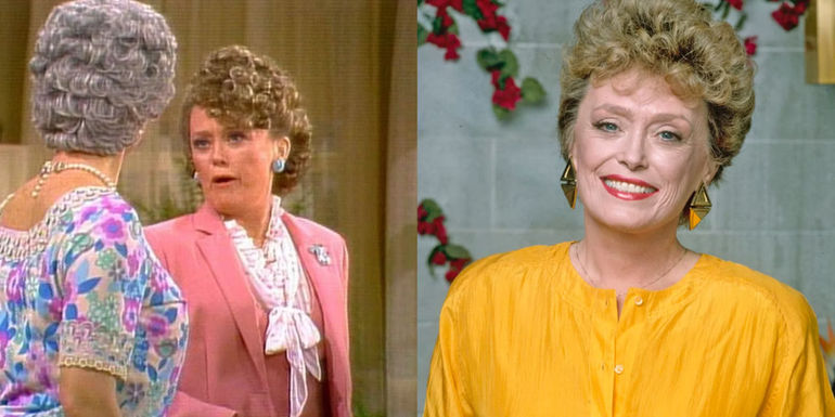 A split image of Rue McClanahan from Mama's Family and Golden Girls