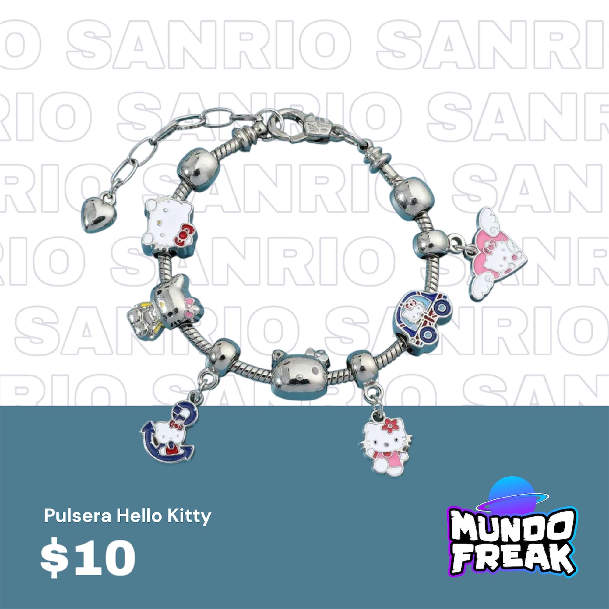 Pulsera hello kitty plateada unicornio 02