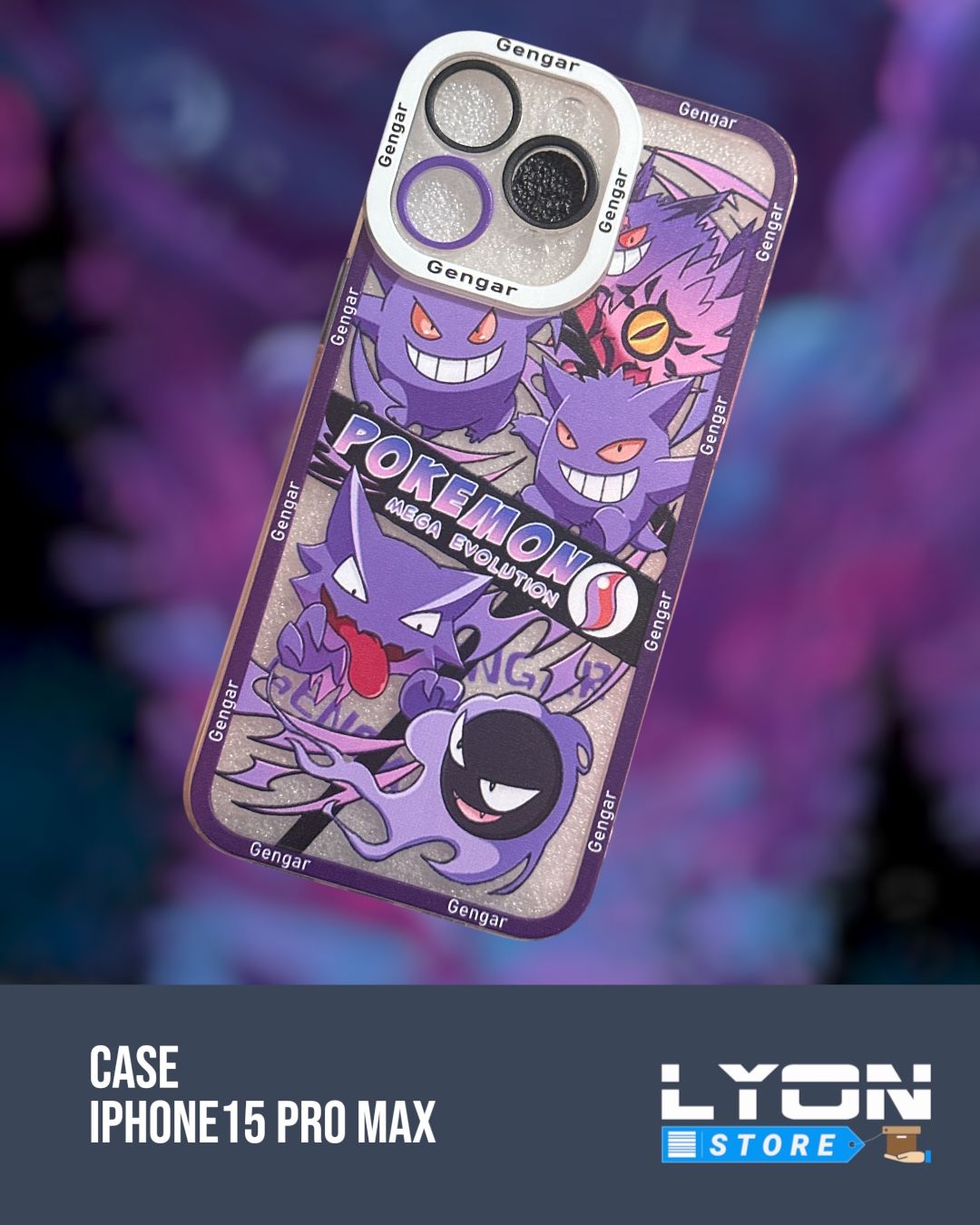 Forro pokemon gengar varios iphone 15 pro max