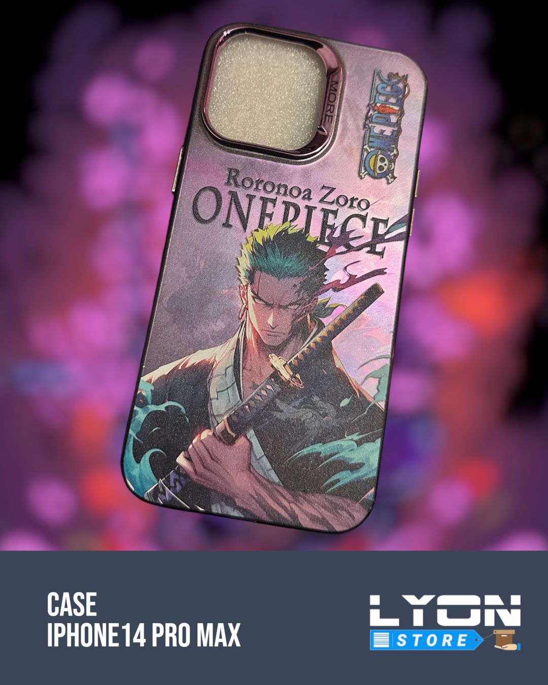 Forro one piece zoro medio morado  iphone 14pro max