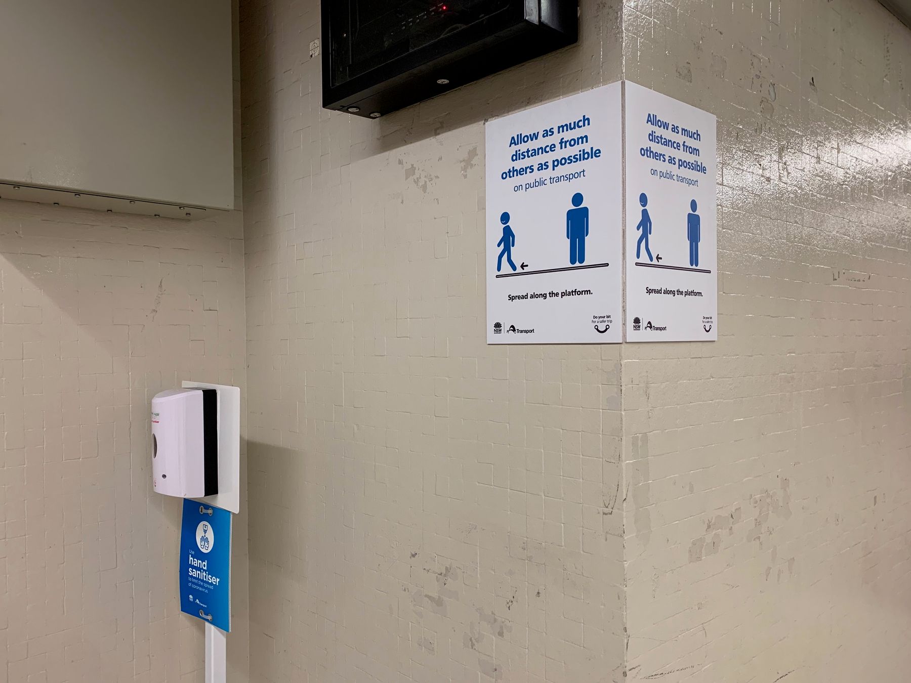 Coronavirus public safety signage inside Sydney's Central station