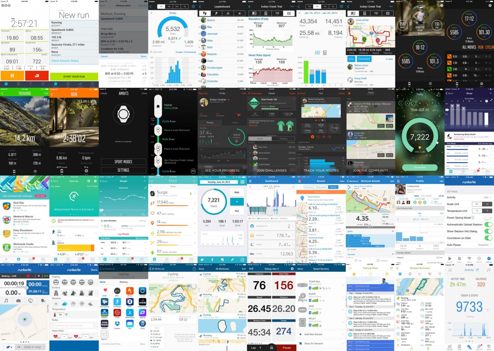 40 iOS app screenshots in a digital collage