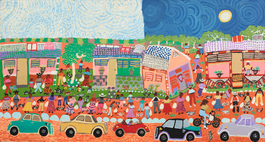 A painting of a town's main street