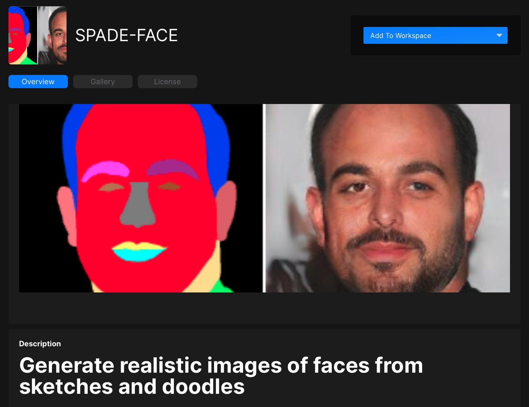 A screenshot of the SPADE-FACE tool on RunwayML