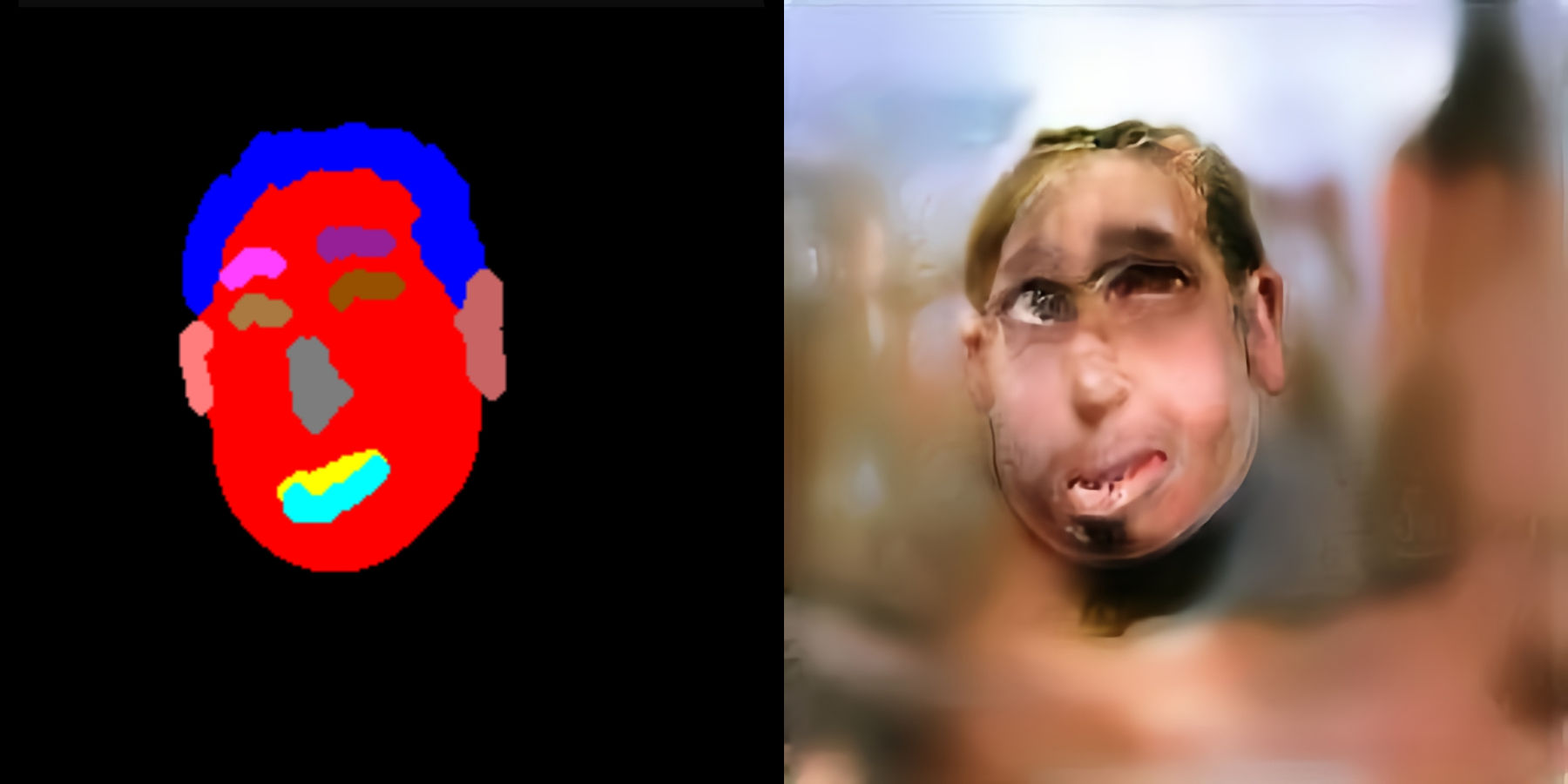 A sketch of a face and its computer-generated result