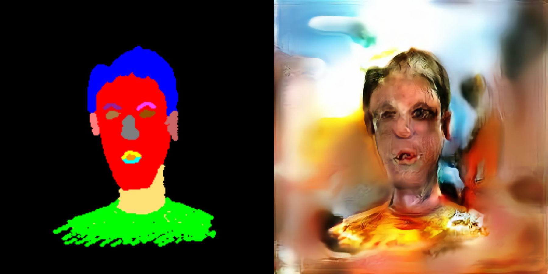 A sketch of a face and its computer-generated result