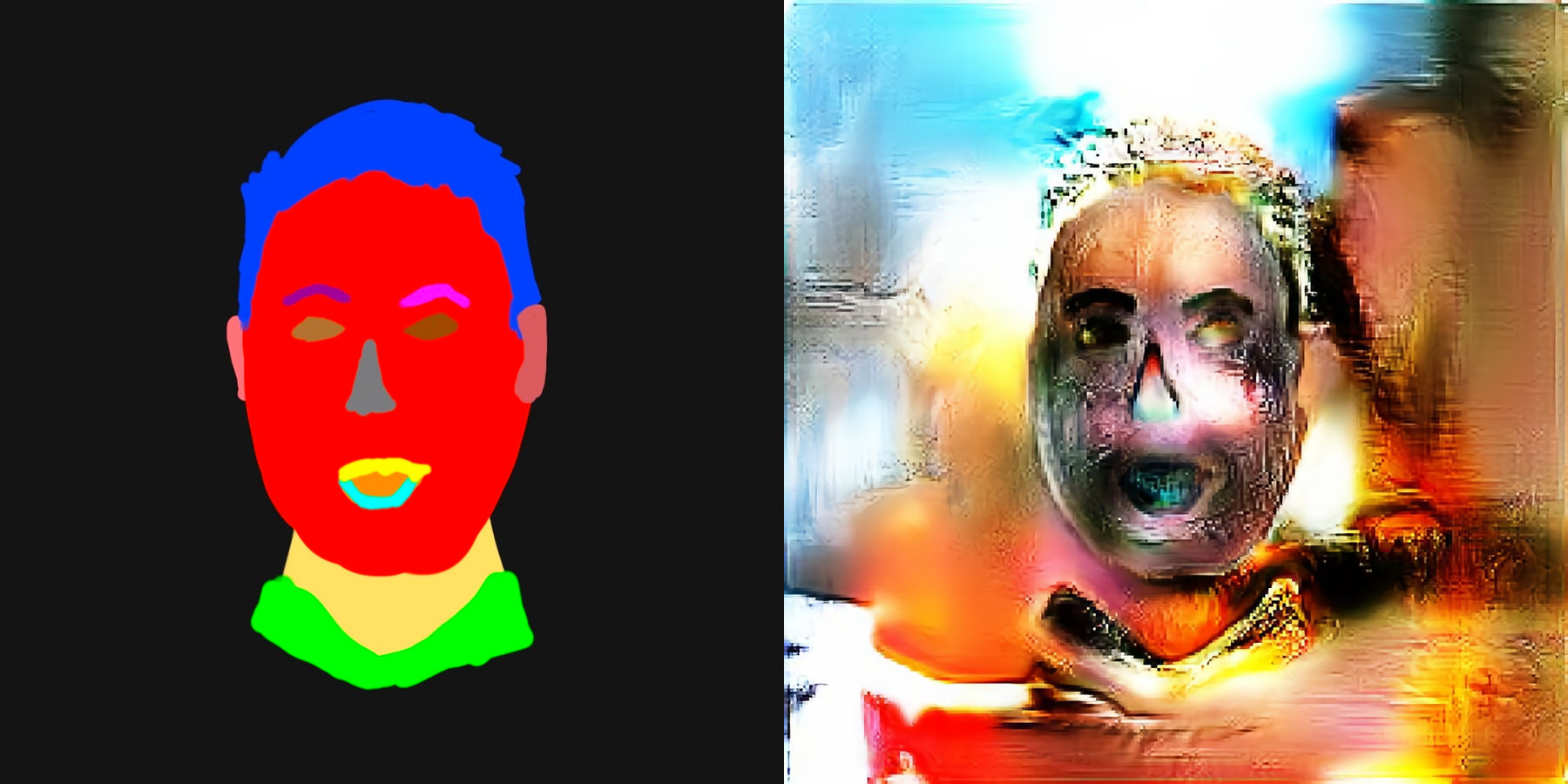 A sketch of a face and its computer-generated result
