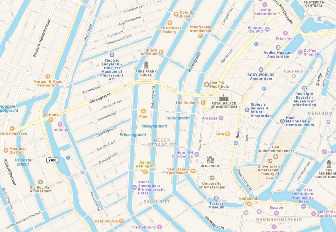 A screenshot of Apple Maps for Amsterdam