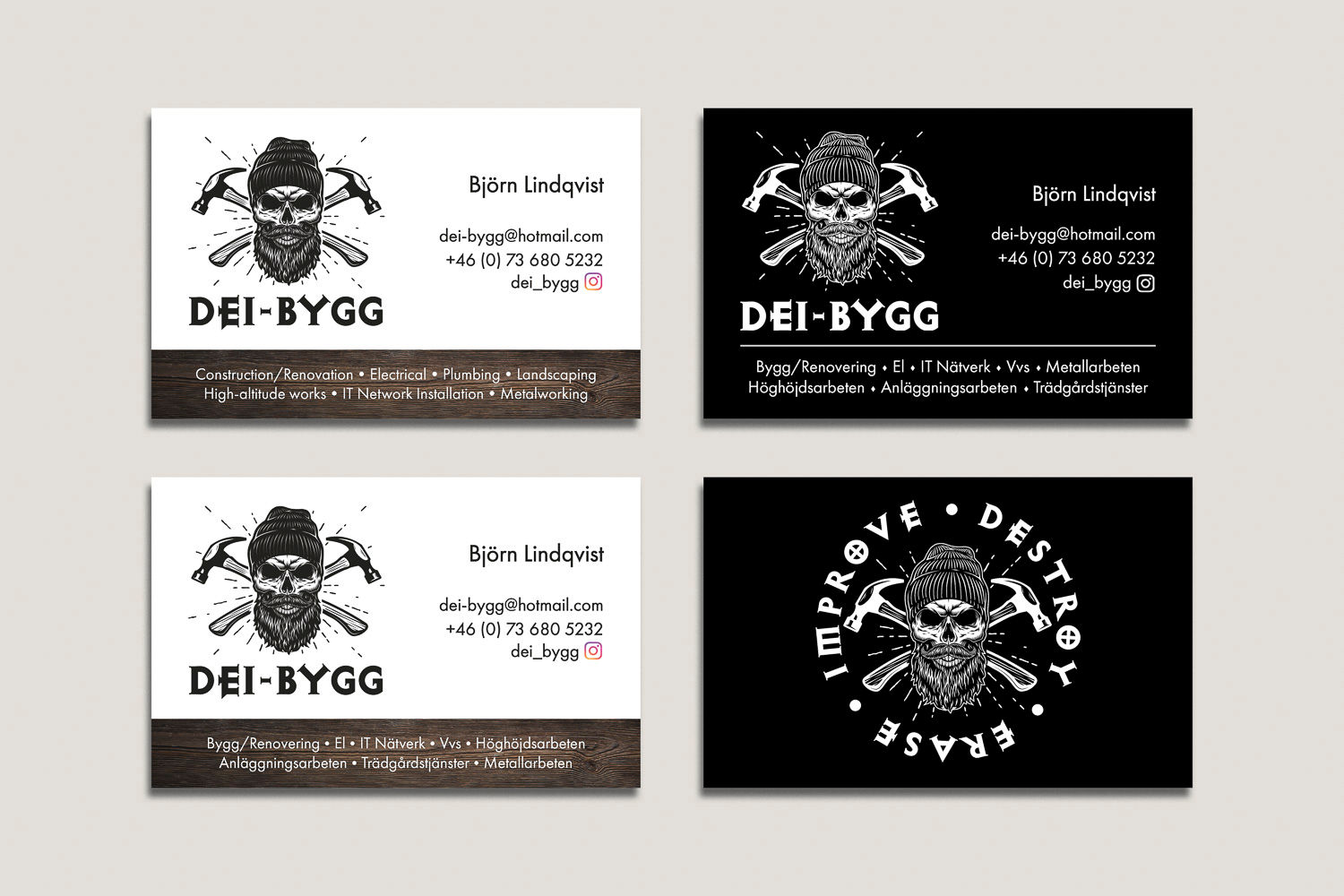 Visitkort – Två alternativa förslag för DEI-Bygg