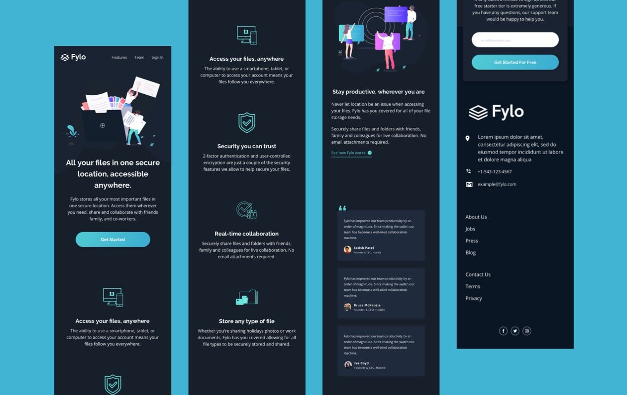 Fylo Preview of mobile pages.