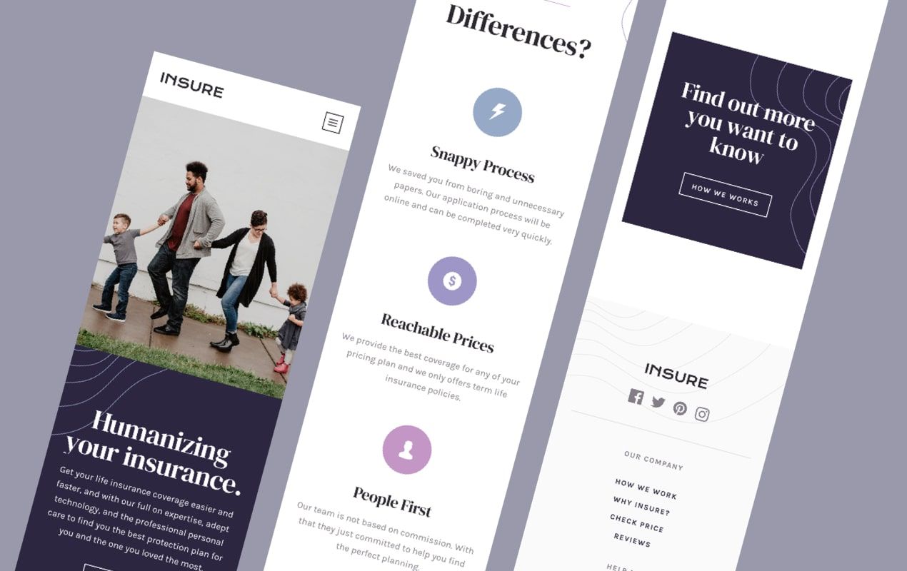 Insure Preview of mobile pages.