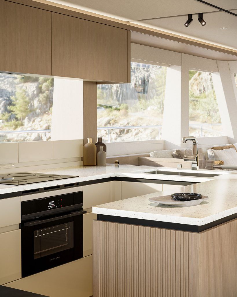 ILIAD Catamarans 53F interior galley Baz Yacht Design