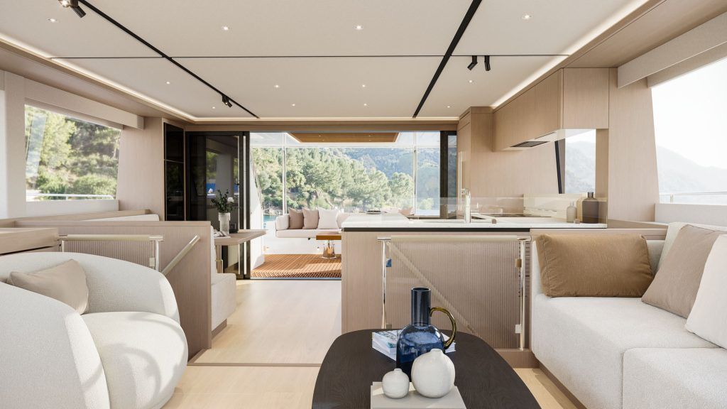ILIAD Catamarans 53F interior salon Baz Yacht Design