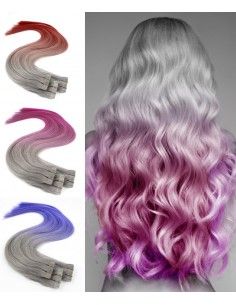 10 Tape Hair extensions de cheveux gris Tie & Dye Crazy Colors