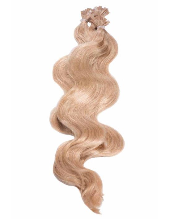 25 Keratin Strähnen Wellige Haarverlängerung Bonding. Haarfarbe:16 Karamellblond. Schweizer Qualität