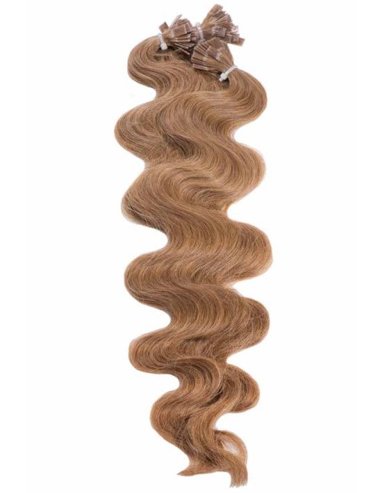 25 Bondings Extensions - Wellige Haarverlangerüng / Haarverdichtung. Haarfarbe:8 Haselnussbraun