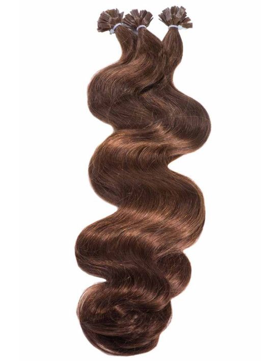 25 Haarverlängerung mit Bondings. Haarfarbe: 6 Kastanienbraun