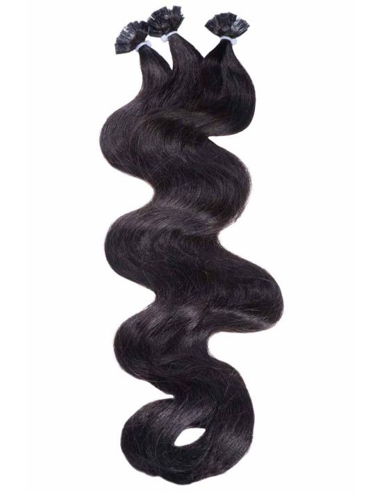 25 Keratin Haarverlängerungen auss wellige Echthaarsträhnen. Haarfarbe:1B Natural Schwarz