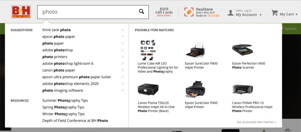 B&H Search option