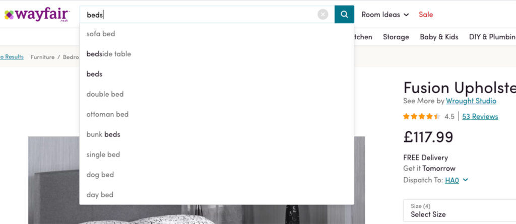 Wayfair autosearch
