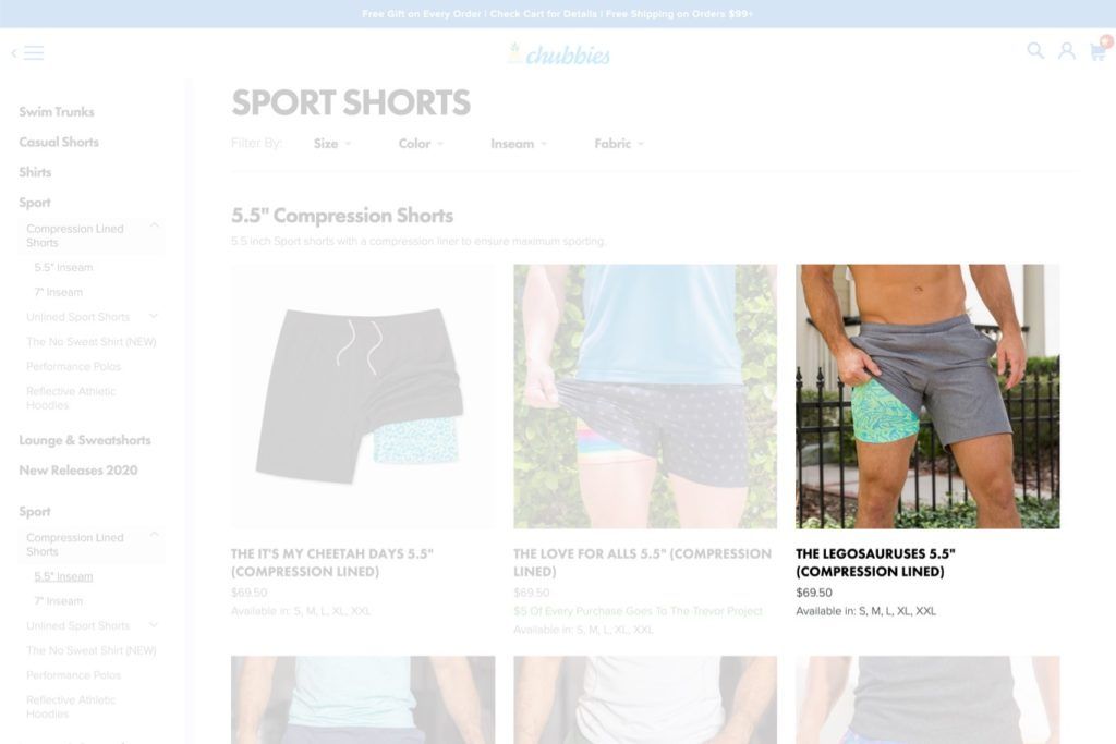 Chubbies ecommerce product listing 2020