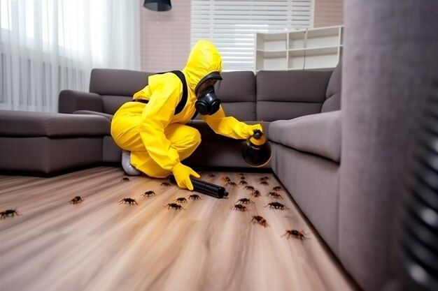 Professional pest control technician treating home in Odessa, TX