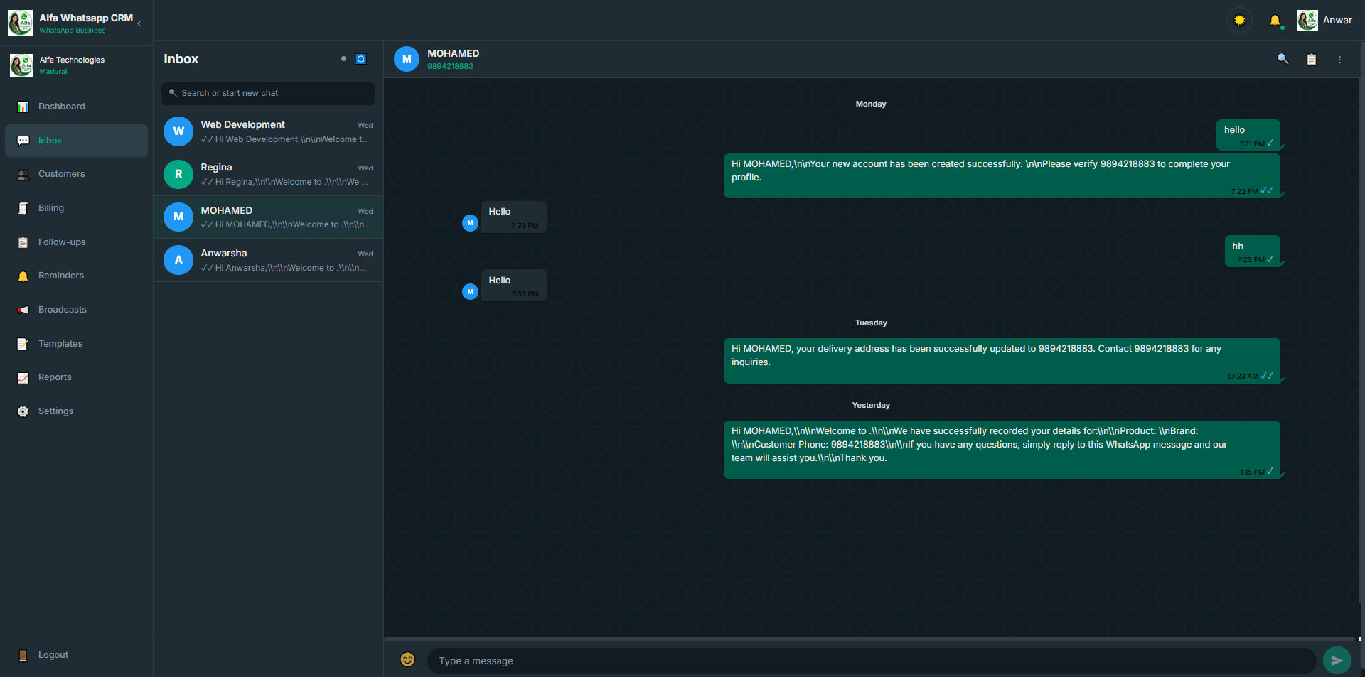 Alfa WhatsApp CRM , CRM software 