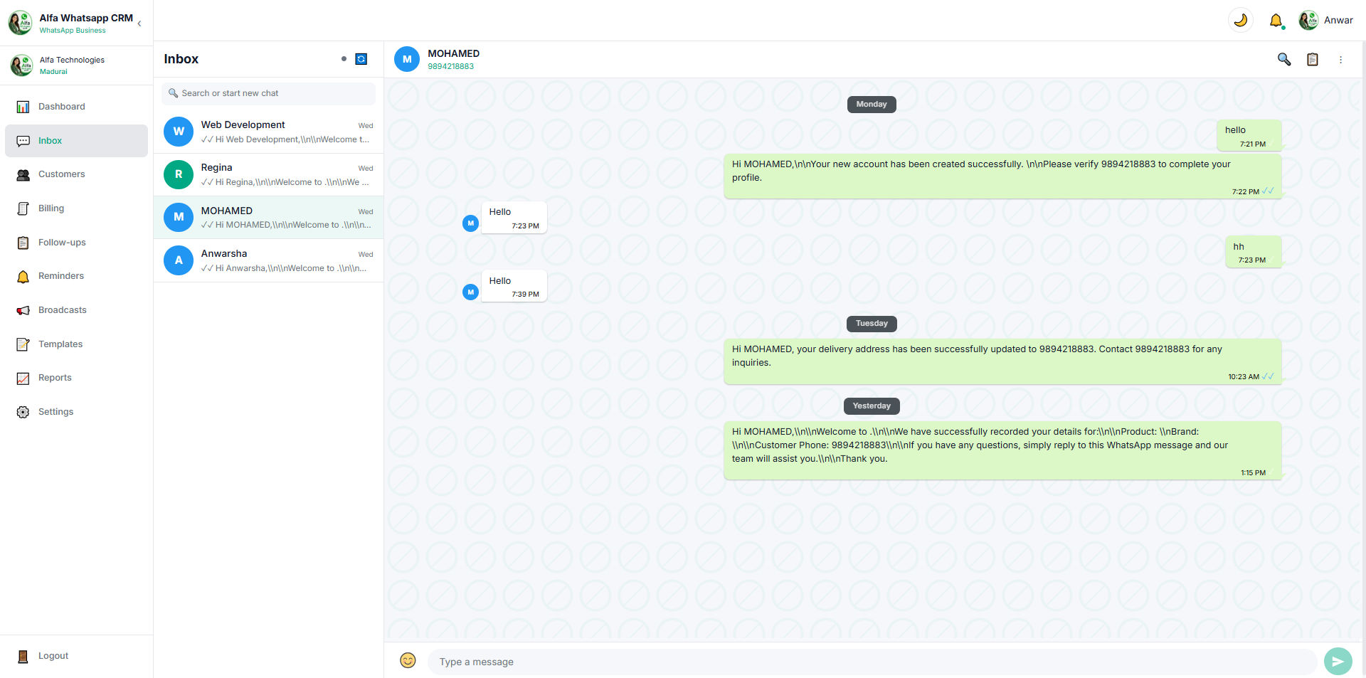 Alfa WhatsApp CRM , CRM software 