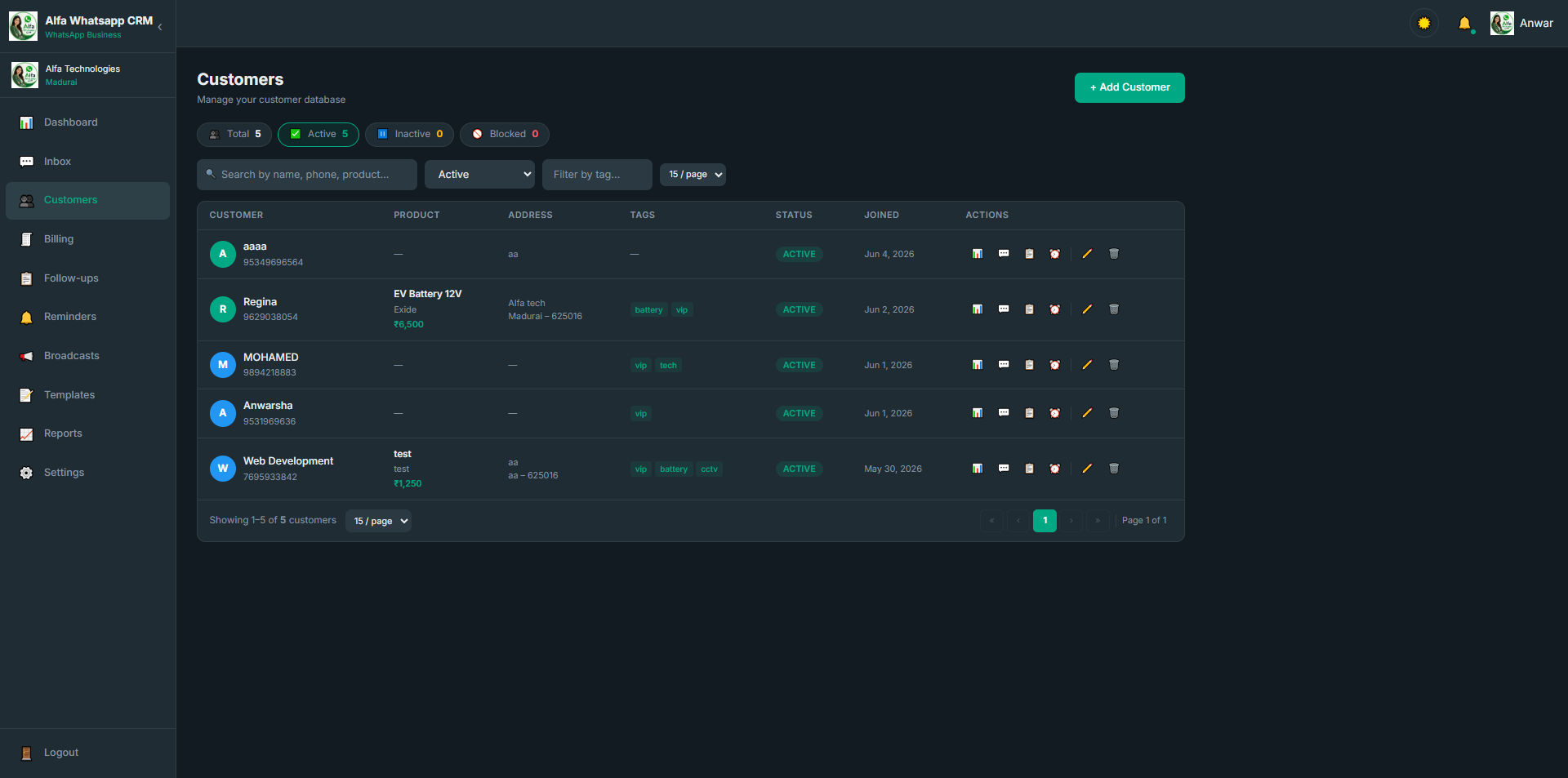 Alfa WhatsApp CRM , CRM software 