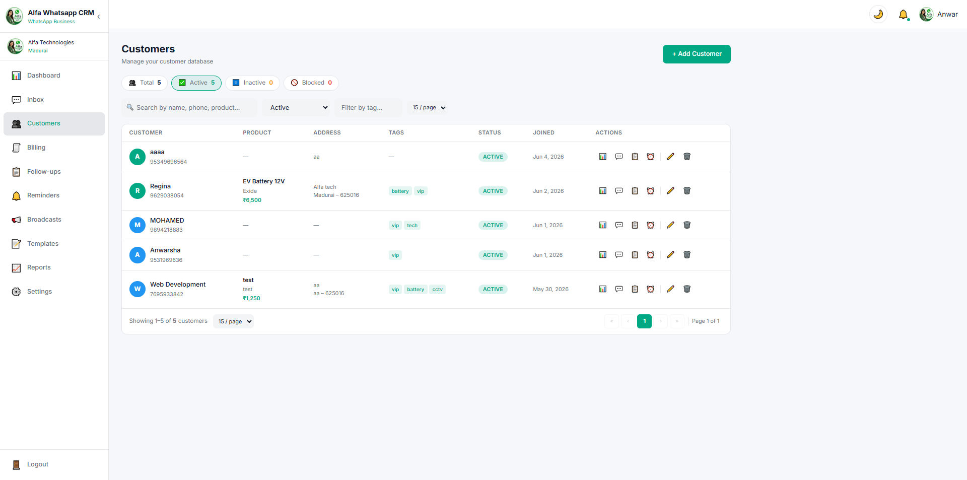 Alfa WhatsApp CRM , CRM software 