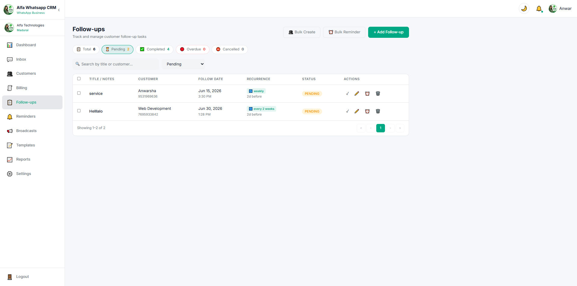 Alfa WhatsApp CRM , CRM software 