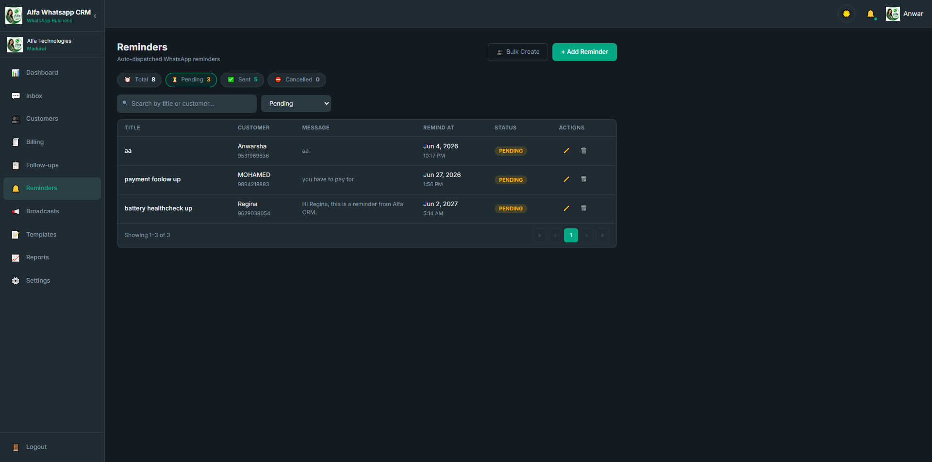 Alfa WhatsApp CRM , CRM software 