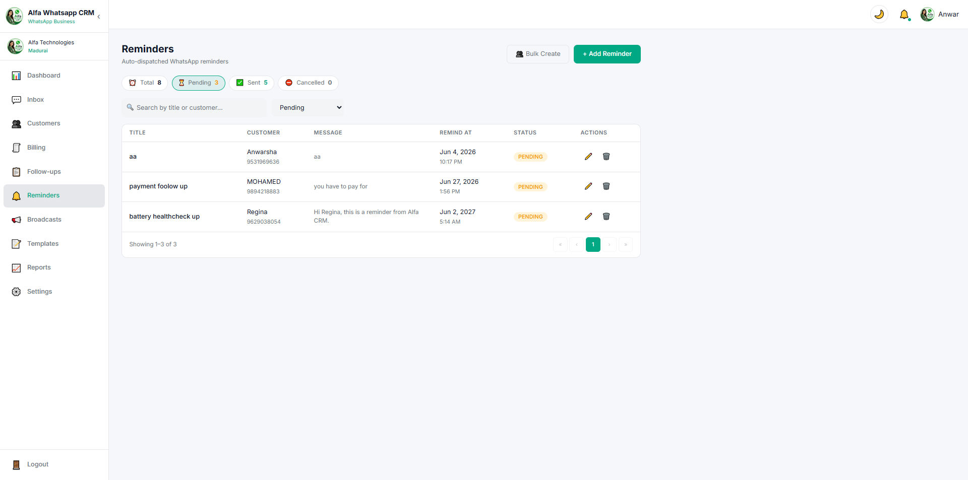 Alfa WhatsApp CRM , CRM software 