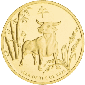 2021 1oz ABC Bullion Year of the Ox gold round reverse with Ox lunar design