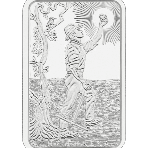 This image shows the front of the 10oz ABC Silver Eureka Minted Bar