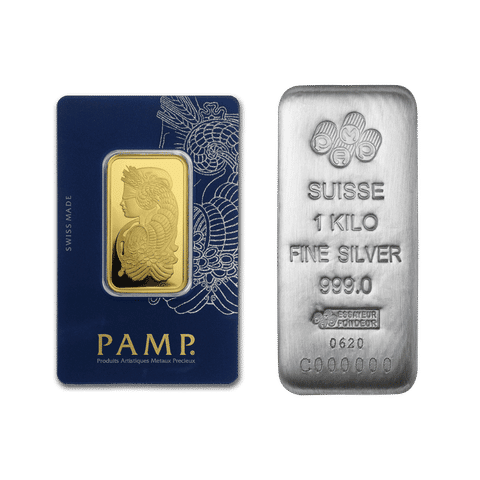 1oz PAMP Fortuna gold and 1kg PAMP silver bar set