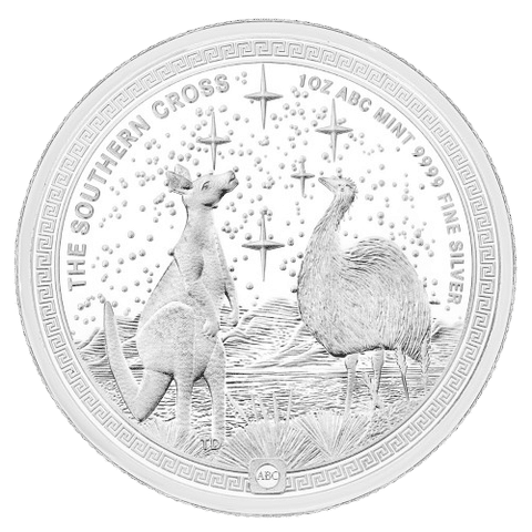 This image shows the reverse of the 1oz ABC Southern Cross Silver Coin