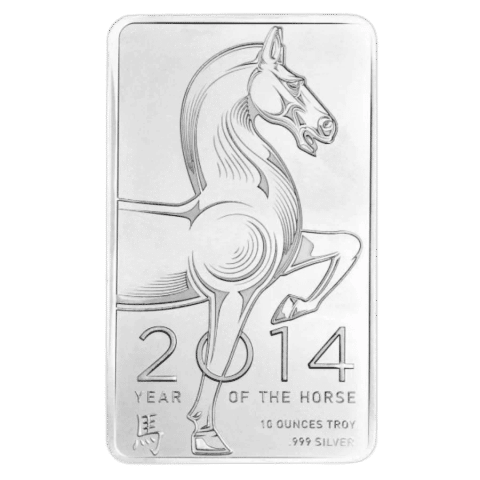 2014 10oz NTR Lunar Horse Silver Minted Bar Front