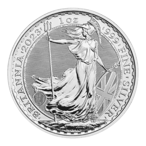 the reverse of 2023 1oz Britannia Silver Coin (Queen Elizabeth II Edition) with the signature Lady Brittania.