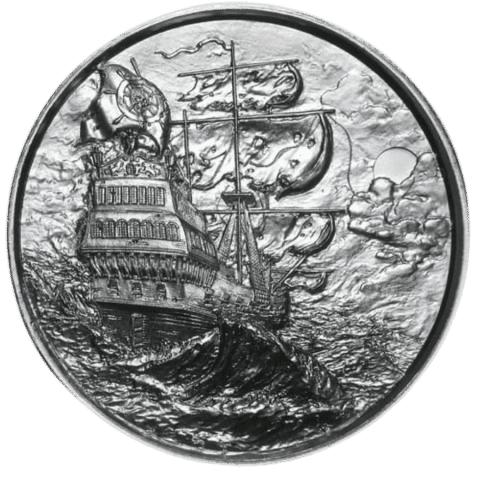 2ozPrivateer-ShipintheStormHighReliefSilverRoundReverse