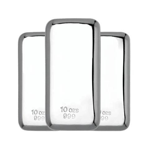 This image shows 3 x 10oz Silver Bars