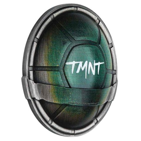 This image shows the side reverse of the Domed TMNT Silver Coloured Coin