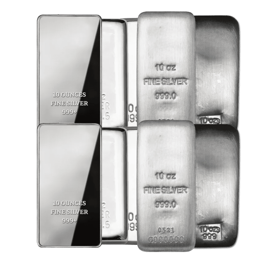 Vaults Choice selection of 10 x 10oz silver bars