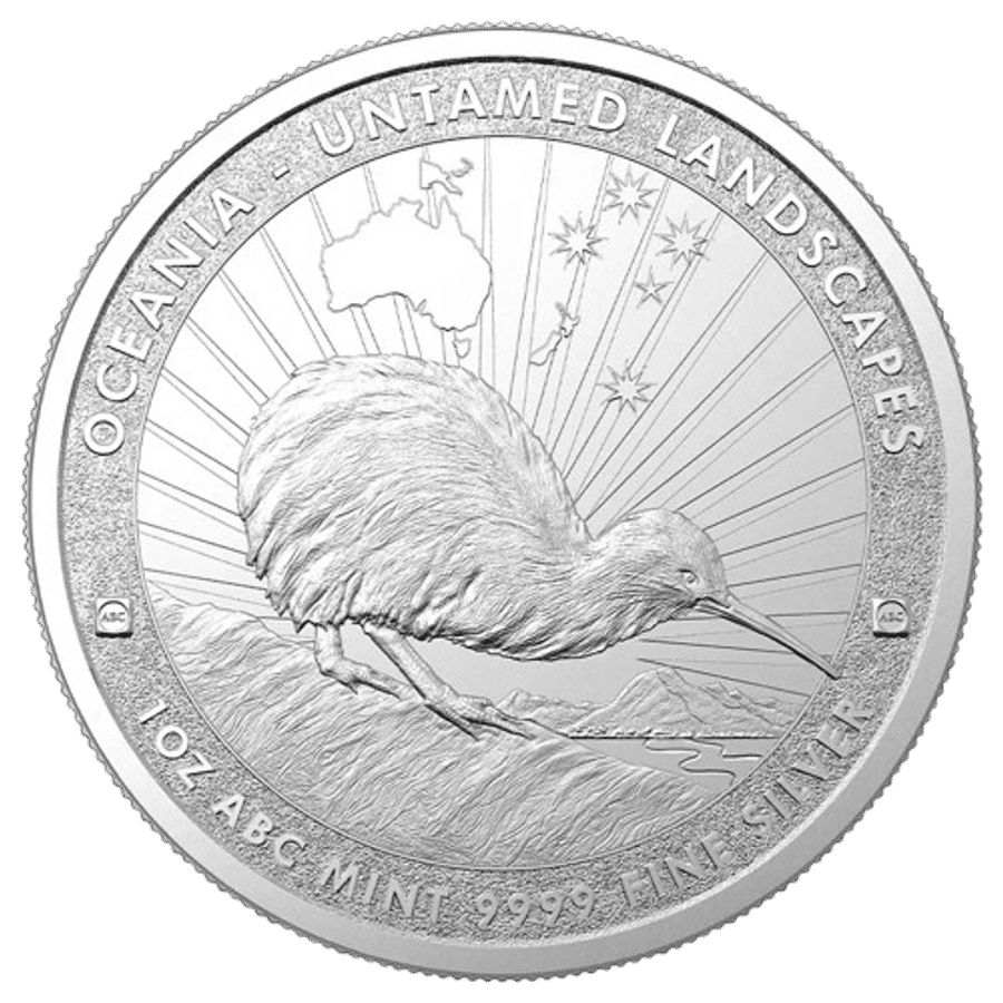 This image shows the reverse of the 1oz ABC Untamed Landscapes Kiwi Silver Coin