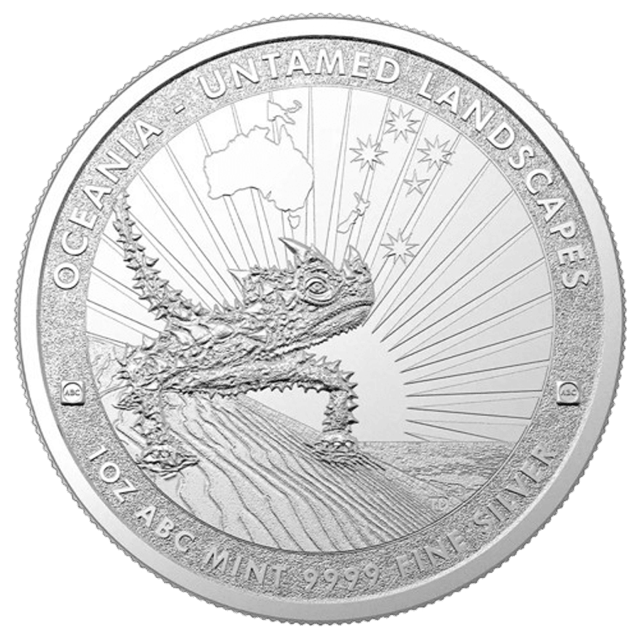 This image shows the reverse of the 1oz ABC Untamed Landscapes Thorny Lizard Silver Coin